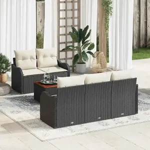 Набор садовых диванов VidaXL, 6 предметов, черно‑кремовый, 55 x 55 x 37 см (размер сиденья)