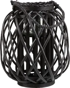 Wooden Lantern Beliani MAURITIUS 30 cm, black