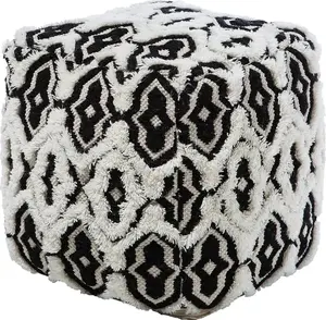Pouf Beliani ORAI fabric ottoman with removable cover, black and white
