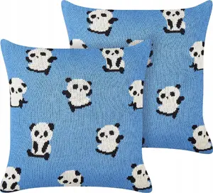 Children's cotton cushions set Beliani TALOKAN with panda print, 2 pieces, 45 x 45 cm, blue