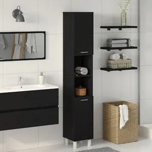 Vannas istabas skapis VidaXL modelis 862513, melnās ozolkoks apdare — augsts 30x30x179,5 cm