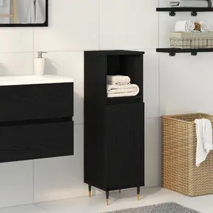 Vannas istabas skapis VidaXL modelis 862884, melnā ozola, ciets koks, 30 x 30 x 100 cm