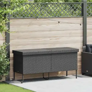 Outdoor Storage Chest VidaXL model 4103831 with Wheels, Black Polyrattan