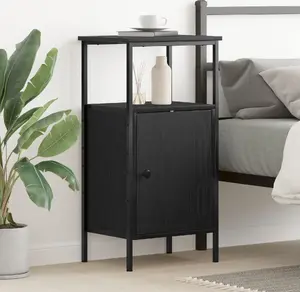Bedside Table VidaXL model 862917 in Black Oak finish, Medium, single drawer open shelf