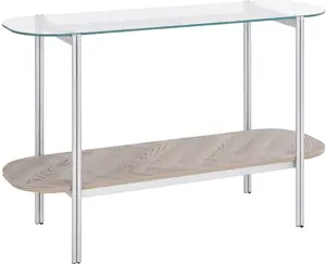 Console table Beliani LOVELL with tempered glass top, silver finish