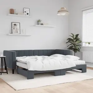 Диван-кровать VidaXL с матрасами, тёмно-серый бархат, спальное место 90x190 см