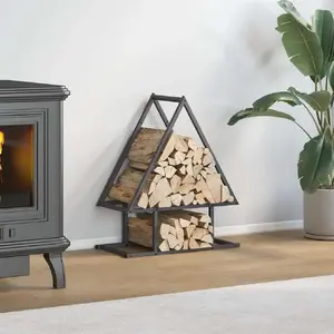 Wood Storage Rack VidaXL 864311 – black metal firewood stand, tabletop 50x25x60 cm