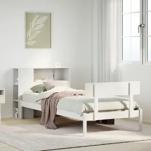 Кровать с полкой VidaXL (модель 3321785) — каркас из сосны, белая отделка, без матраса, для матраса 75×190 см