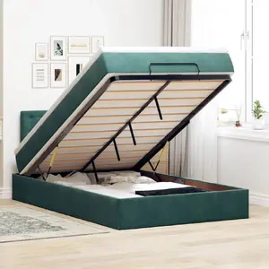 Каркас кровати с подъемным ящиком и матрасом VidaXL 120x200 см зеленый бархат