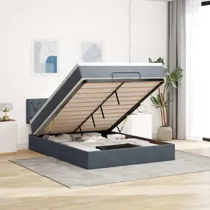 Каркас кровати с подъёмным ящиком и матрасом VidaXL 140x200 см, серый бархат