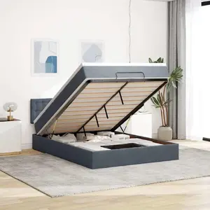 Gultas rāmis ar otomanu un matraci VidaXL 140x200 cm, pelēks samts