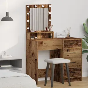Kosmētikas galds VidaXL Stare drewno ar spoguli un stikla virsmu, modelis 865125, 50 x 41 x 135 cm