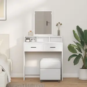 Туалетный столик VidaXL модель 865136 MDF белый прямоугольный с зеркалом и полками 79 x 41 x 140 см