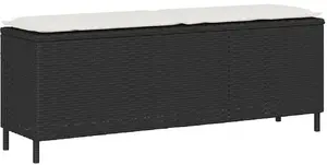 Dārza sols ar spilvenu VidaXL Polyrattan melns 110x30x40,5 cm