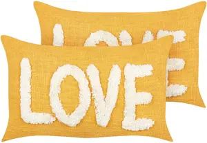 Cushion set Beliani Tufted Cotton Yellow LOVE — set of 2 decorative cushions, cotton tufted covers