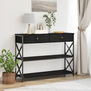 Konsoles galds VidaXL 863529 Melnais ozols inženierkoksne un tērauds 100x28x75 cm