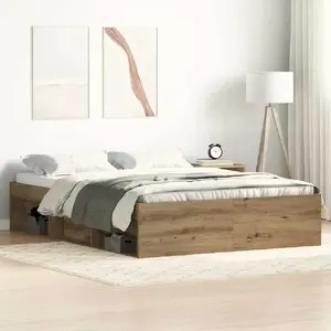 Каркас кровати VidaXL Artisan Oak 135x190 см, клееная древесина, без матраса