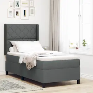 Кровать с пружинным матрасом и LED VidaXL, темно-серая ткань, 90x200 см
