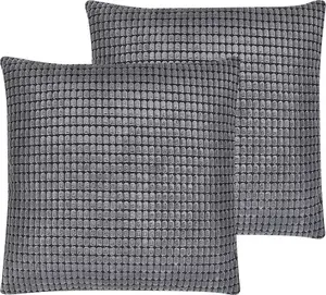 Decorative Velvet Cushion Set Shumee ASPIDISTRA — 2 pcs, geometric pattern, 45 x 45 cm, grey