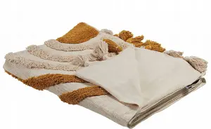 Beliani MATHURA Cotton Throw Blanket 130 x 180 cm Beige and Orange