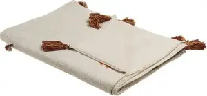 Cotton blanket Beliani KHANDWA 130 x 180 cm beige-orange with llama pattern