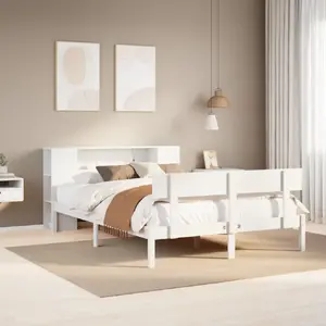 Кровать с полкой VidaXL модель 3321771, каркас из сосны, белая отделка, для матраса 140x190 см, без матраса