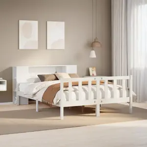 Кровать с полкой VidaXL модель 3322091 — каркас из сосны, белое покрытие, для матраса 160x200 см, без матраса