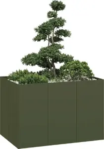 VidaXL Tērauda olīvzaļa puķu dobe 120x80x80 cm