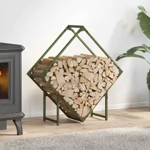 Firewood Rack VidaXL model 864286, olive green, metal firewood storage stand