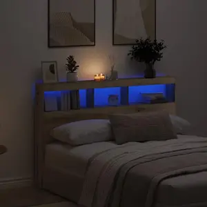 Изголовье с полками и LED VidaXL модель 863132, отделка «дуб artisan», 160 x 17 x 102 см