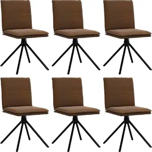 Dining chairs set VidaXL 6 pcs, brown faux suede upholstery, metal legs, armless