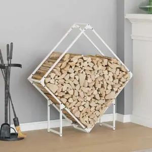Firewood Rack VidaXL model 864288 white steel 100x25x100 cm
