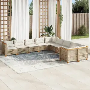 Garden furniture set VidaXL 10-piece with cushions, beige rattan-style (MPN 3262048)