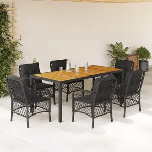 Garden furniture set VidaXL 7-piece with cushions, black rattan-look (polyrattan)