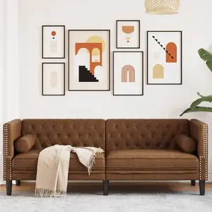 Диван VidaXL Chesterfield 3‑местный с валиковой подлокотной, коричневый, искусственная замша