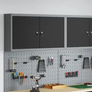 Rīku skapis VidaXL modelis 4103471 — pelēks/melns, auksti velmēts tērauds