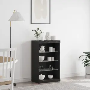Буфет vidaXL 863047 Черный дуб инженерная древесина с стеклом, Средний буфет для хранения