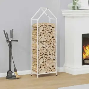 Firewood Rack VidaXL model 864300 white steel 40x25x120 cm capacity for indoor/outdoor wood storage