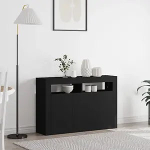 Kredence VidaXL modelis 3333877, melns kompozītkoks, uzglabāšanas skapītis ar durvīm, 116 x 30 x 75 cm