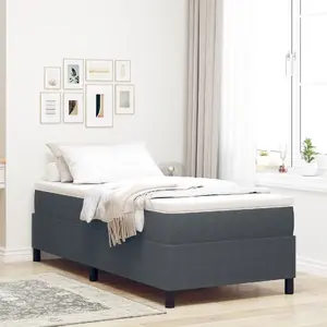 Кровать континентальная VidaXL с матрасом, тёмно-серая ребристая ткань, 90x200 см