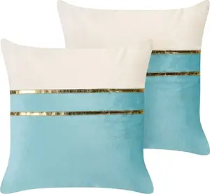 Decorative velour cushion set Beliani ALLIUM 2 pieces 45 x 45 cm blue and beige