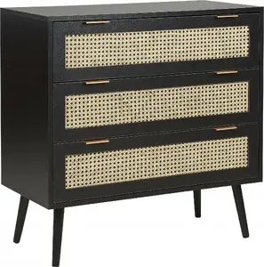 Chest of Drawers Beliani OPOCO — 3-drawer storage unit with black rattan-effect fronts