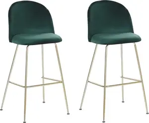 Bar stools set Beliani ARCOLA, set of 2, green velvet upholstery, high counter seating