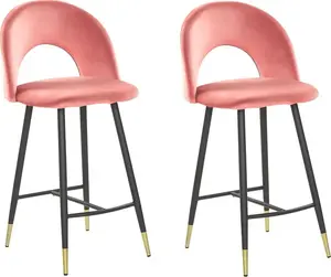 Bar stool set Beliani FALTON – 2 velvet coral bar chairs