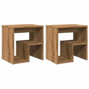 Nightstand / Bedside Table VidaXL 856529, Oak, Wood, 400×300×400 mm, 60 kg load, Pack of 2