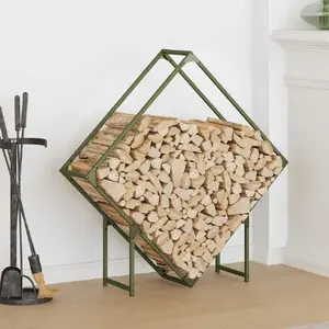 Firewood Rack VidaXL model 864290, olive green metal firewood holder 100x25x100 cm