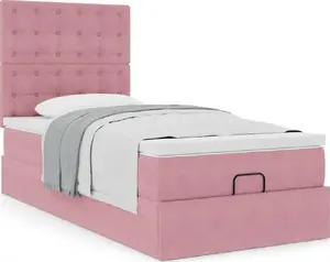Bed frame ottoman VidaXL model 3313600 with mattresses, pink velvet, 100x200 cm