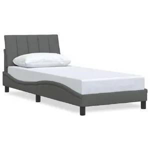 Gultas rāmis VidaXL 3310364, pelēka auduma apdare, der 90×200 cm matracim, platums 95 cm, garums 2,18 m, augstums 74,5 cm