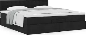 Gulta ar otomana veida noliktavu un matraci VidaXL 160x200 cm audums melna