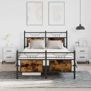 Gultas rāmja VidaXL modelis 4106758, dūmakainā ozola apdare, piemērots matracim 120x190 cm
